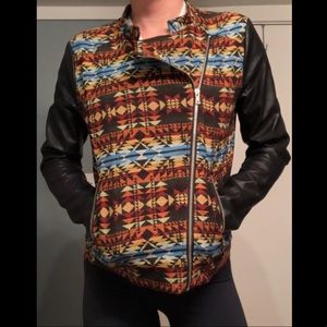 Forever 21 Aztec Moto Black Faux Leather Jacket-M